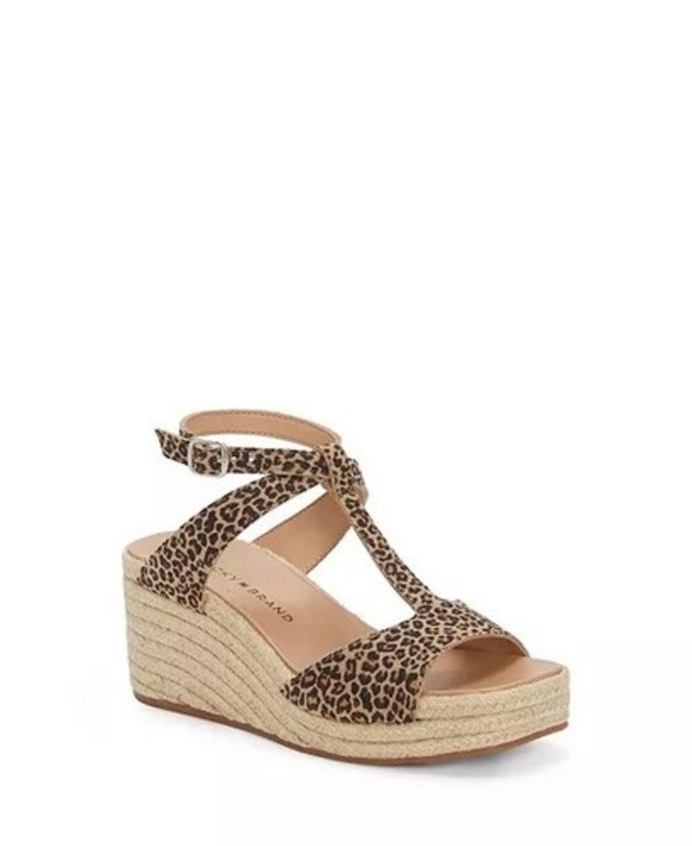 Lucky Brand Valki T-Strap Espadrille Wedge Sandals Leopard Cheetah Print Size 8